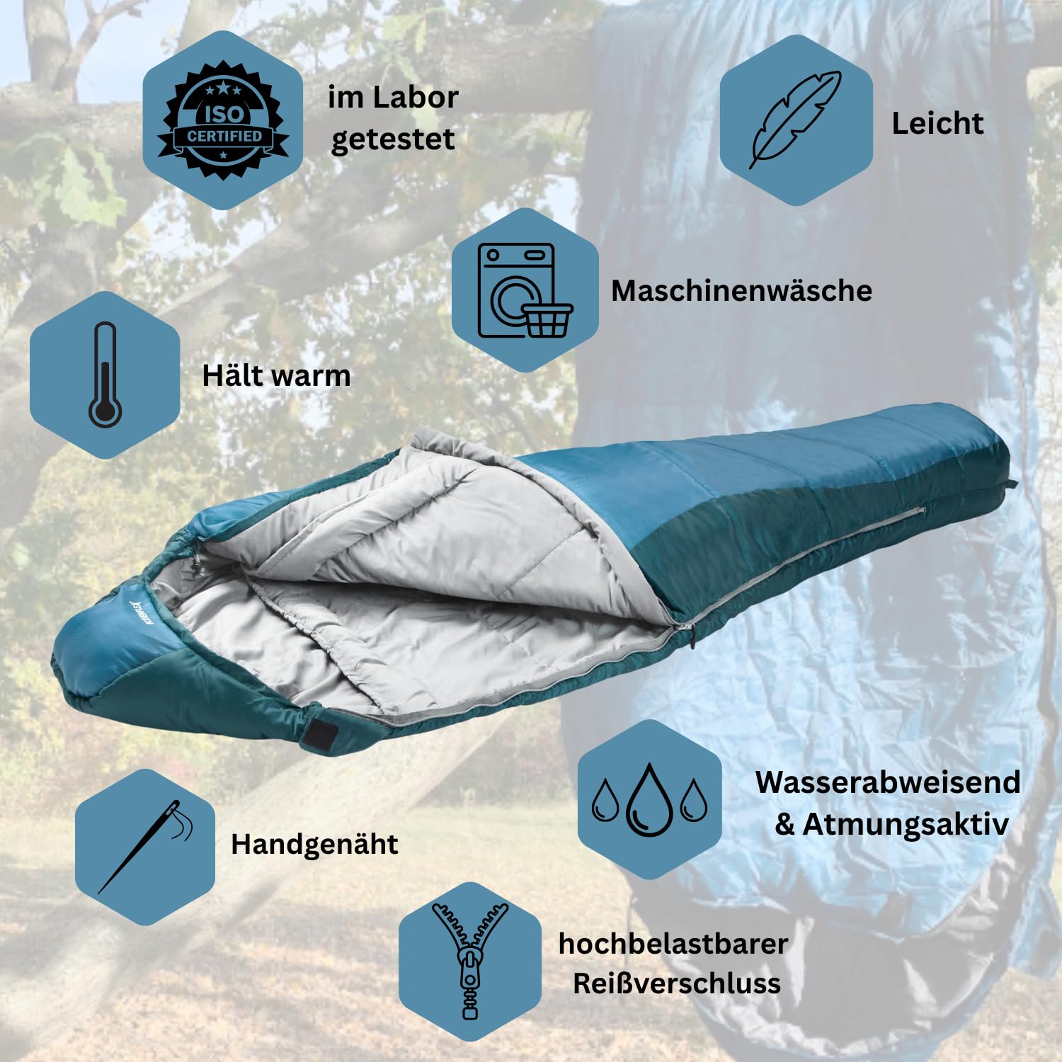 Schlafsack Erwachsene - kleines packmaß - Sommerschlafsack 950g - 3 Jahreszeiten 1500g - Ultraleicht Mumienschlafsack für Trekking, Camping, Outdoor & Festivals