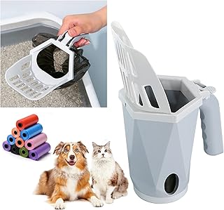 Litter Scoop,Cat Litter Scoop,Kitty Litter Scoop with 10 Rolls Litter Bag, Cat Litter Sifter Scoop with Handle, Plastic Kitten Pooper Scooper,Cat Litter Shovel with Waste Container for Cats