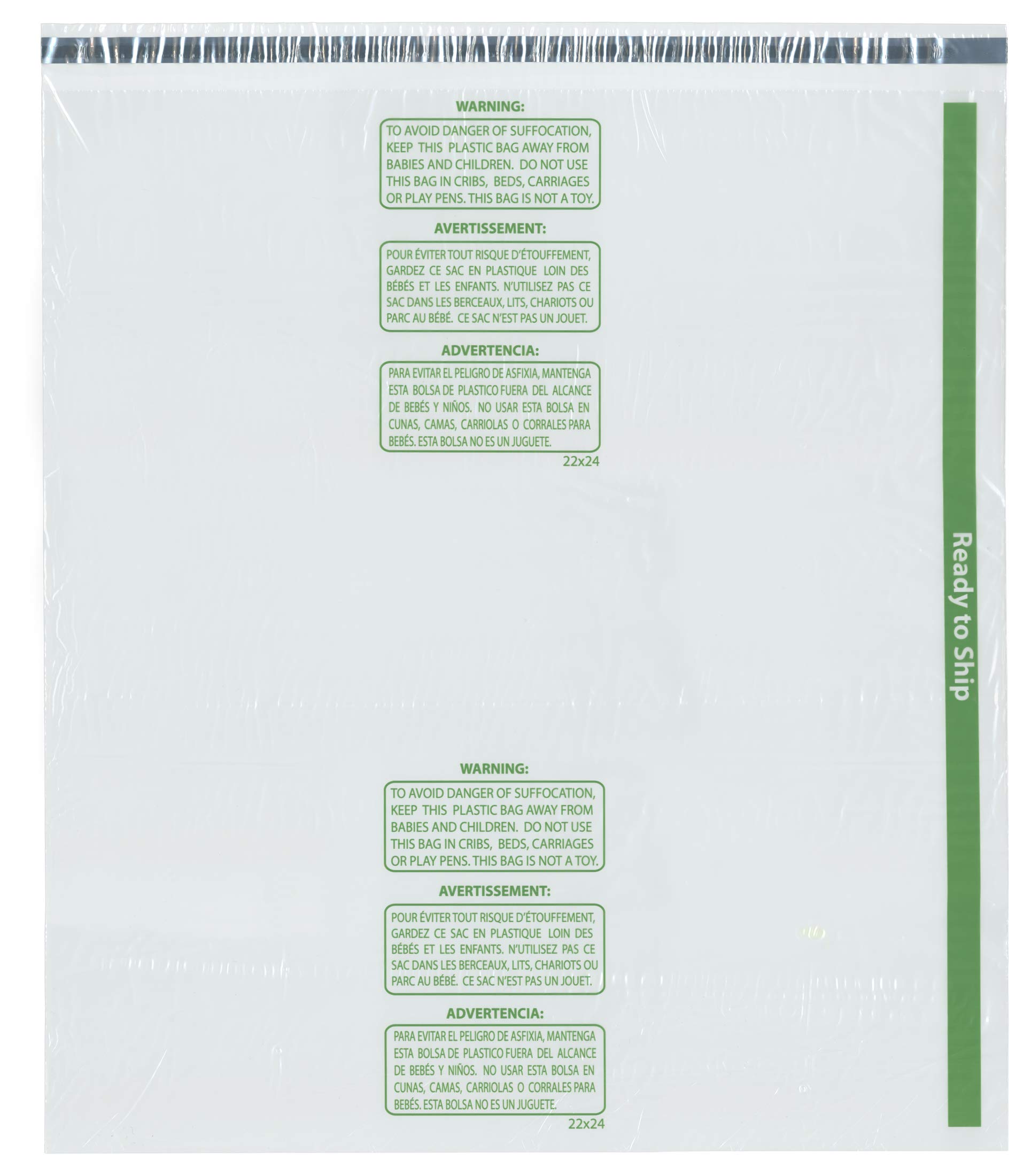 Plymor Ready to Ship 1.5 Mil Wicketed Poly Bags with Permanent Adhesive Strip and Suffocation Warning, 22" x 24" (Case of 300)