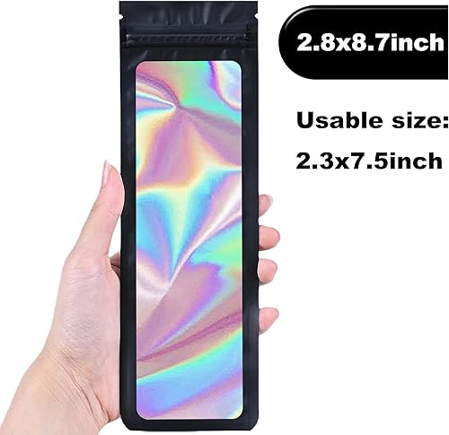 Miniatura 2 de 100 bolsas a prueba de olores, bolsas de embalaje holográficas, bolsa de almacenamiento con ventana transparente para el almacenamiento de alimentos