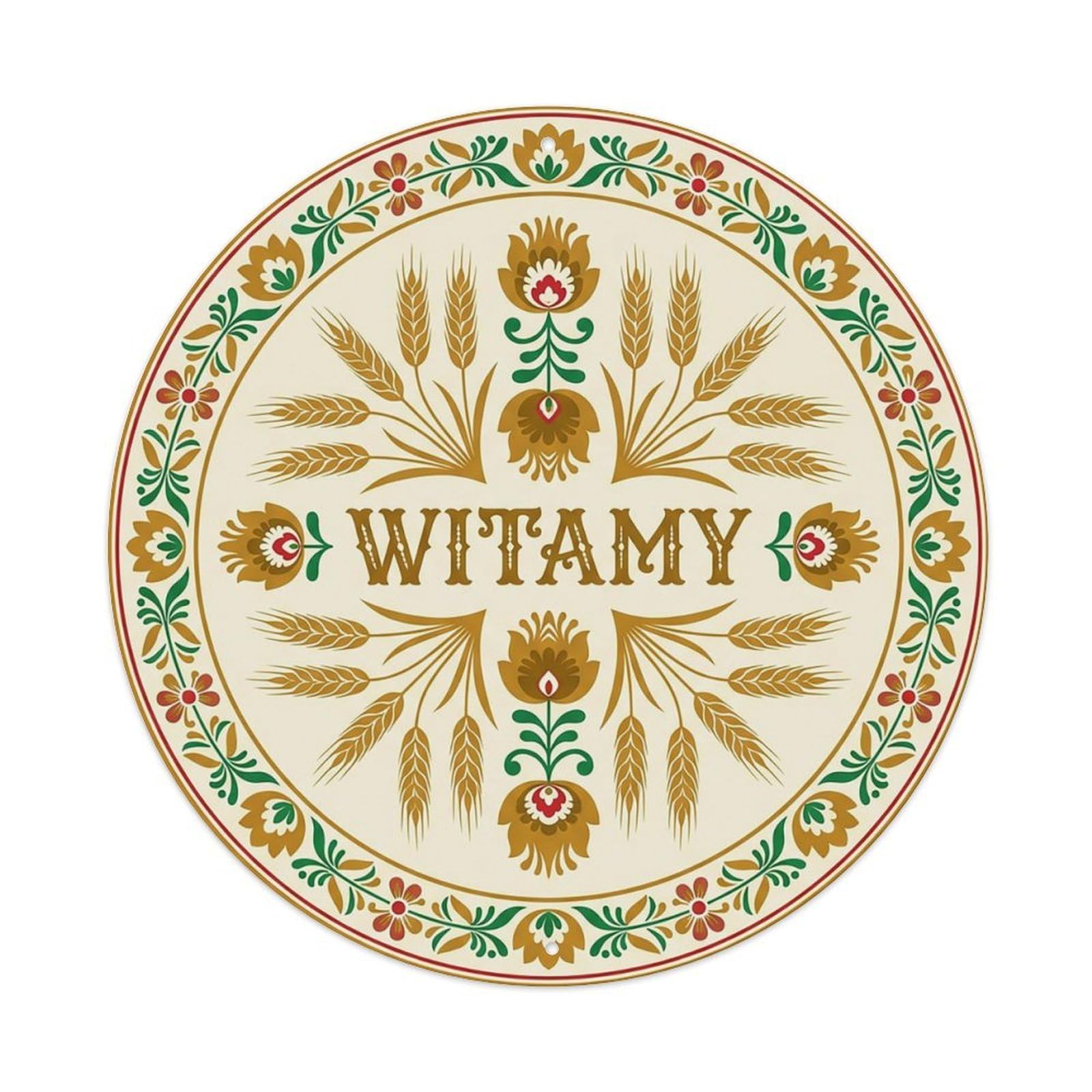 Vintage Polish Folk Art Witamy Welcome Rye Field Metal Tin Sign