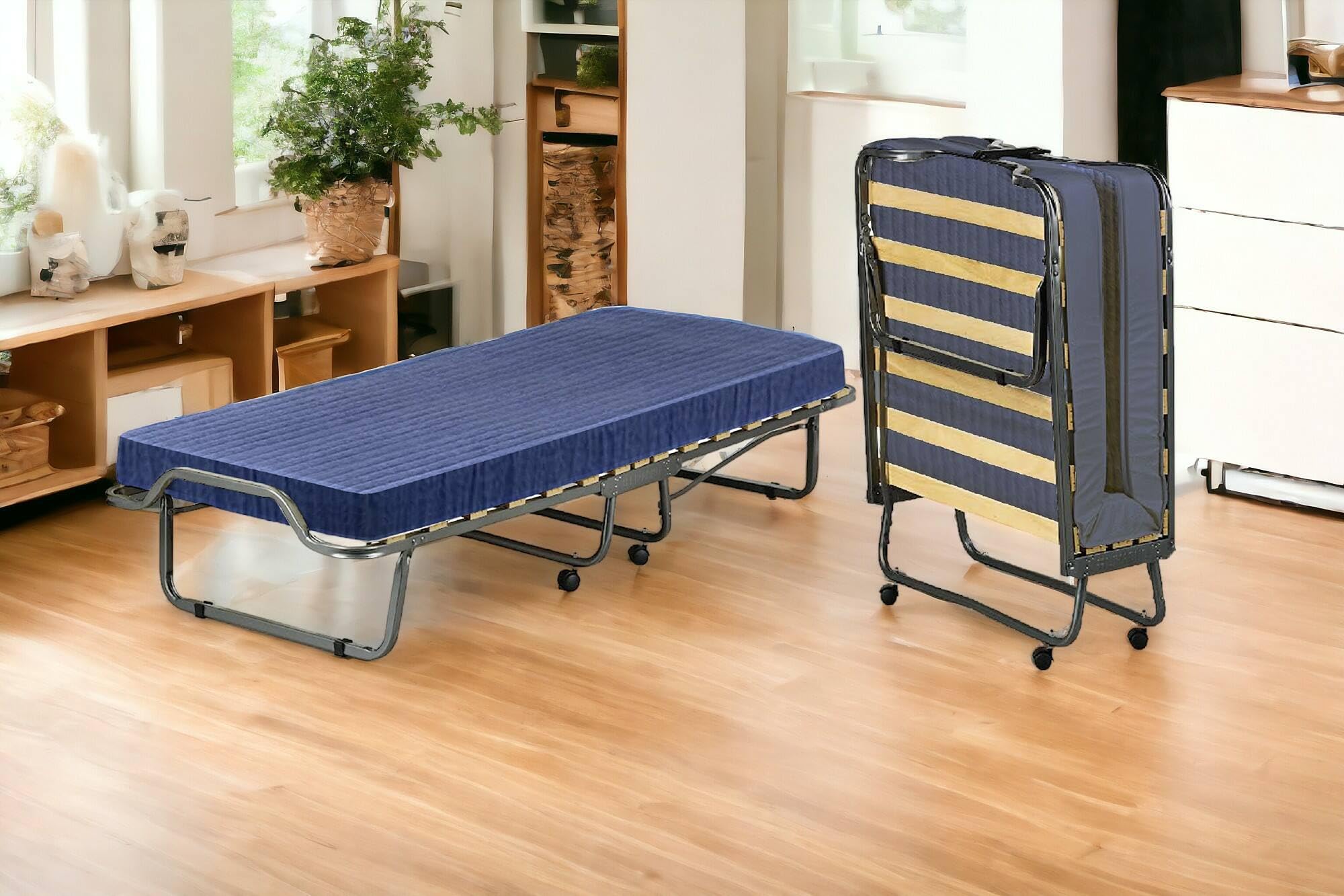 Talamo Italia Letto Pieghevole Venera, Brandina con Rete, Materasso, Lettino salvaspazio, 100% Made in Italy, 80x190h39 cm, Cover Protettiva Inclusa, Blu, 190 cm (15 doghe)