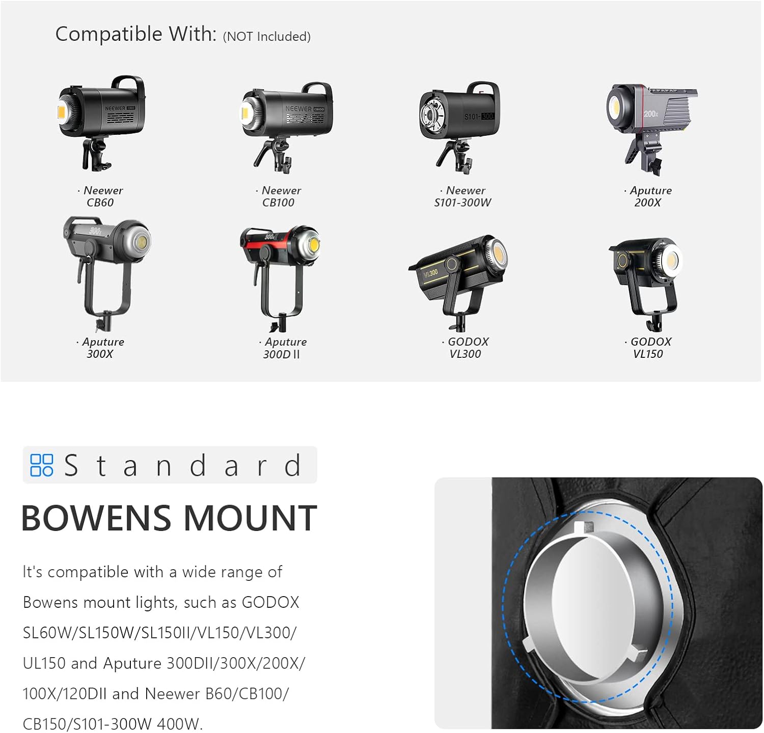 NEEWER 24”x35” (60x90cm) Rectangular Softbox, Studio Monolight Softbox with Bowens Mount, Diffuser & Carrying Bag for Portrait Product Photography, Compatible with S101-400W/300W, SL-70W, CB60/100/150