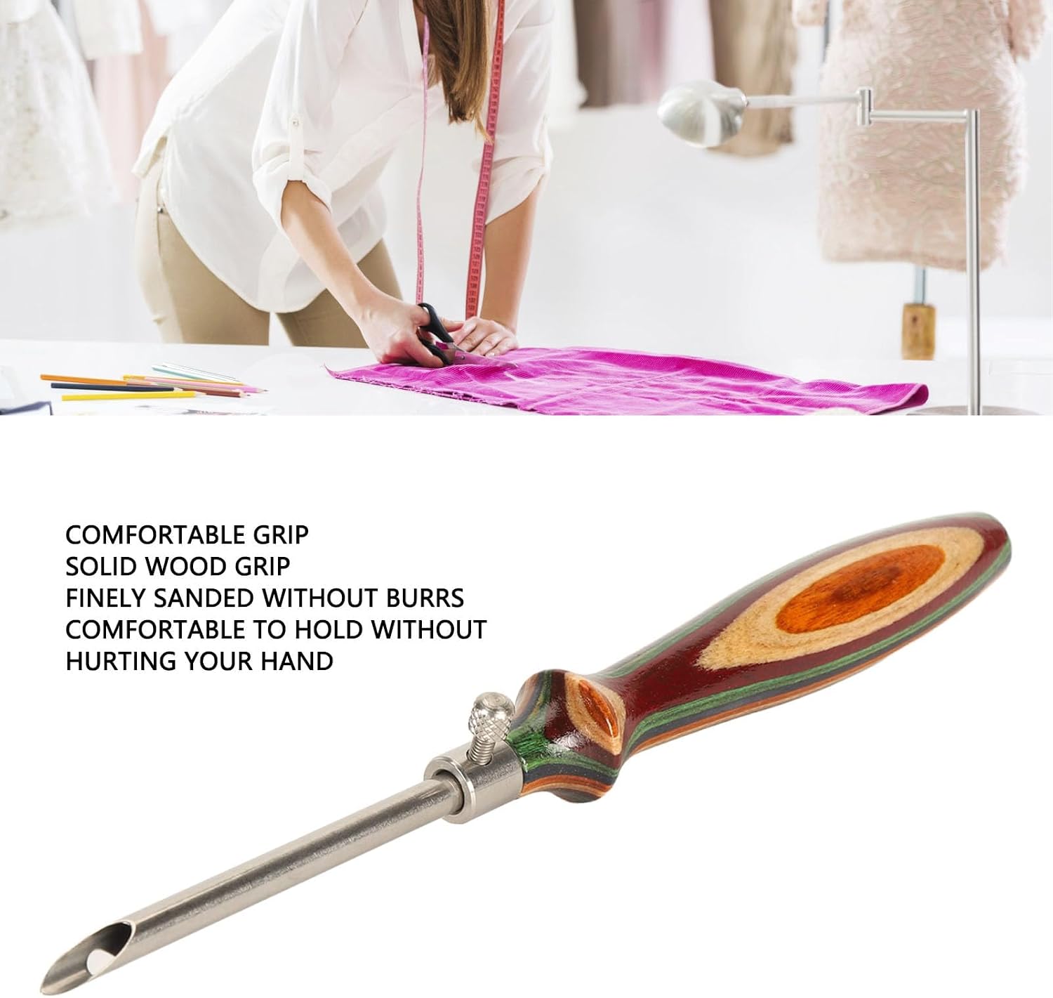 7Pcs Wooden Handle Embroidery Pens, Adjustable Length Sewing Embroidery Punch Needle Weaving Tools for Sewing Stitching