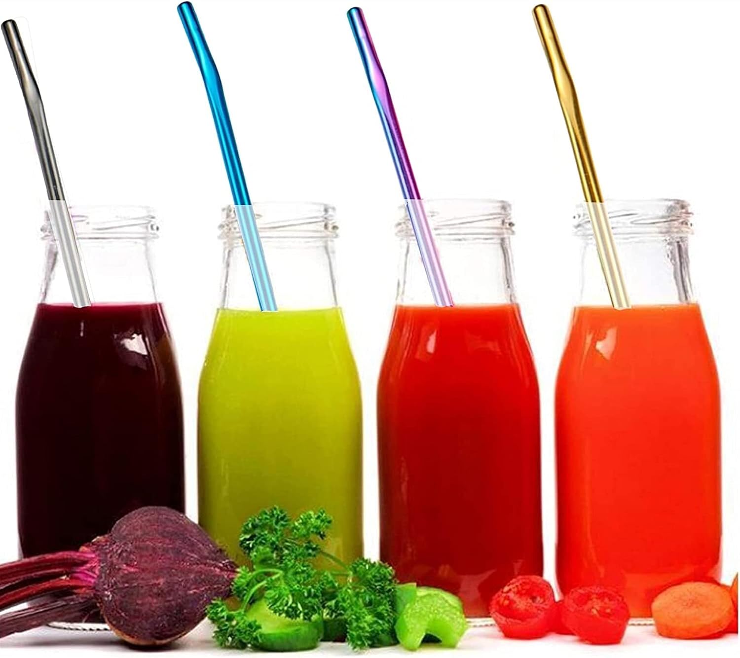 7 Pcs Straws Spoons Stainless Steel Drinking Straws Reusable 2 in 1 Metal Spoons Straws Drinking Spoons Metal Straws Fruit