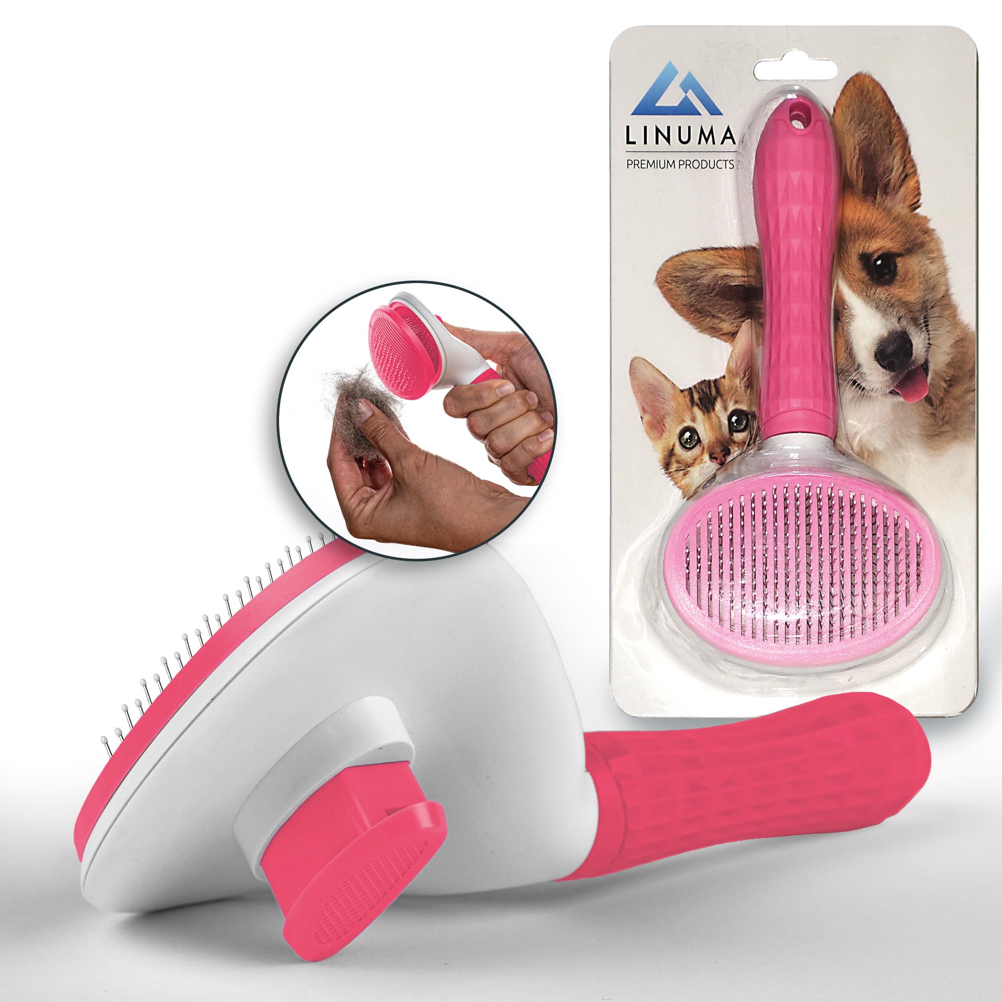 LINUMA® Cepillo para gatos, cepillo para perros y gatos, pelo corto, pelo largo, cepillo para el pelo de gato, cuidado y cuidado de las garras, peine para perros y mascotas