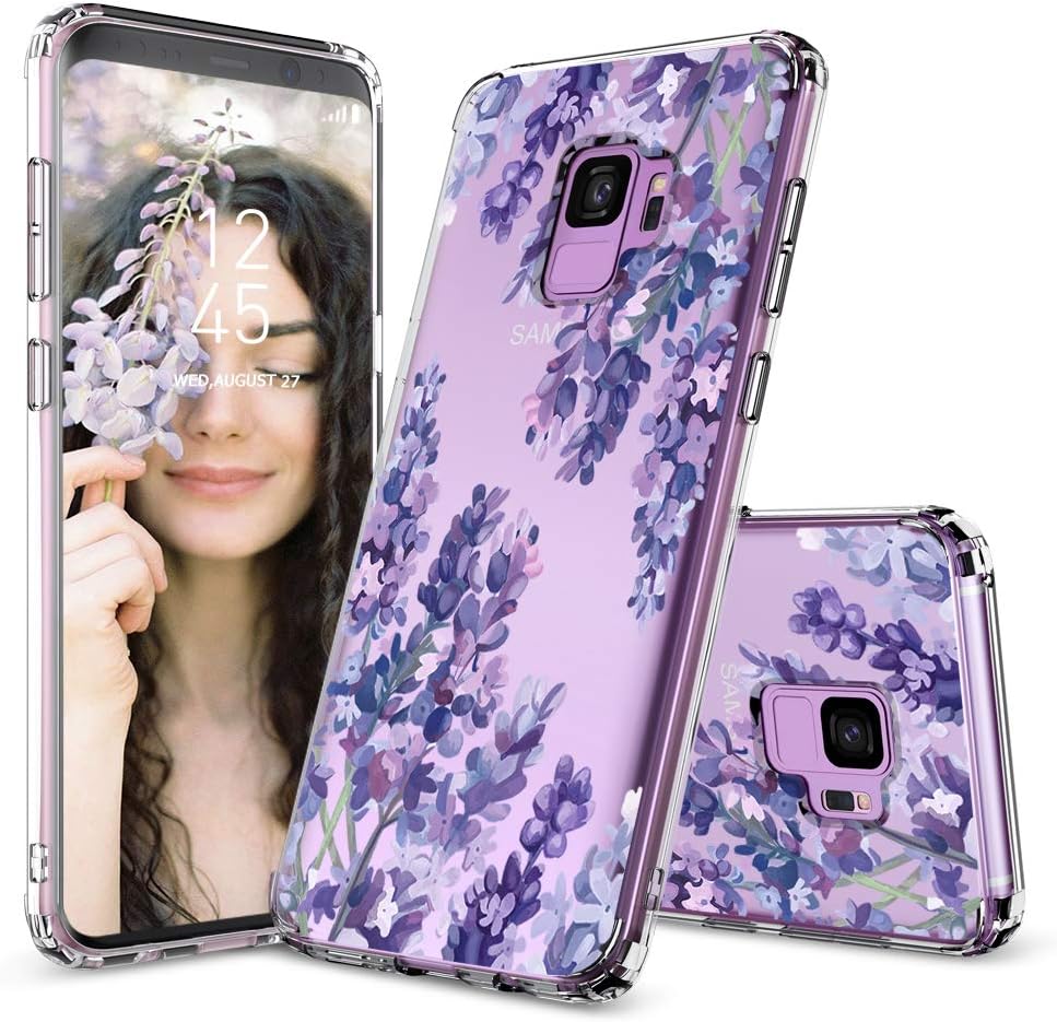MOSNOVO Case for Galaxy S9, Shockproof TPU Bumper Slim Clear Case with Floral Design for Samsung Galaxy S9 Phone Case Cover - Lavender