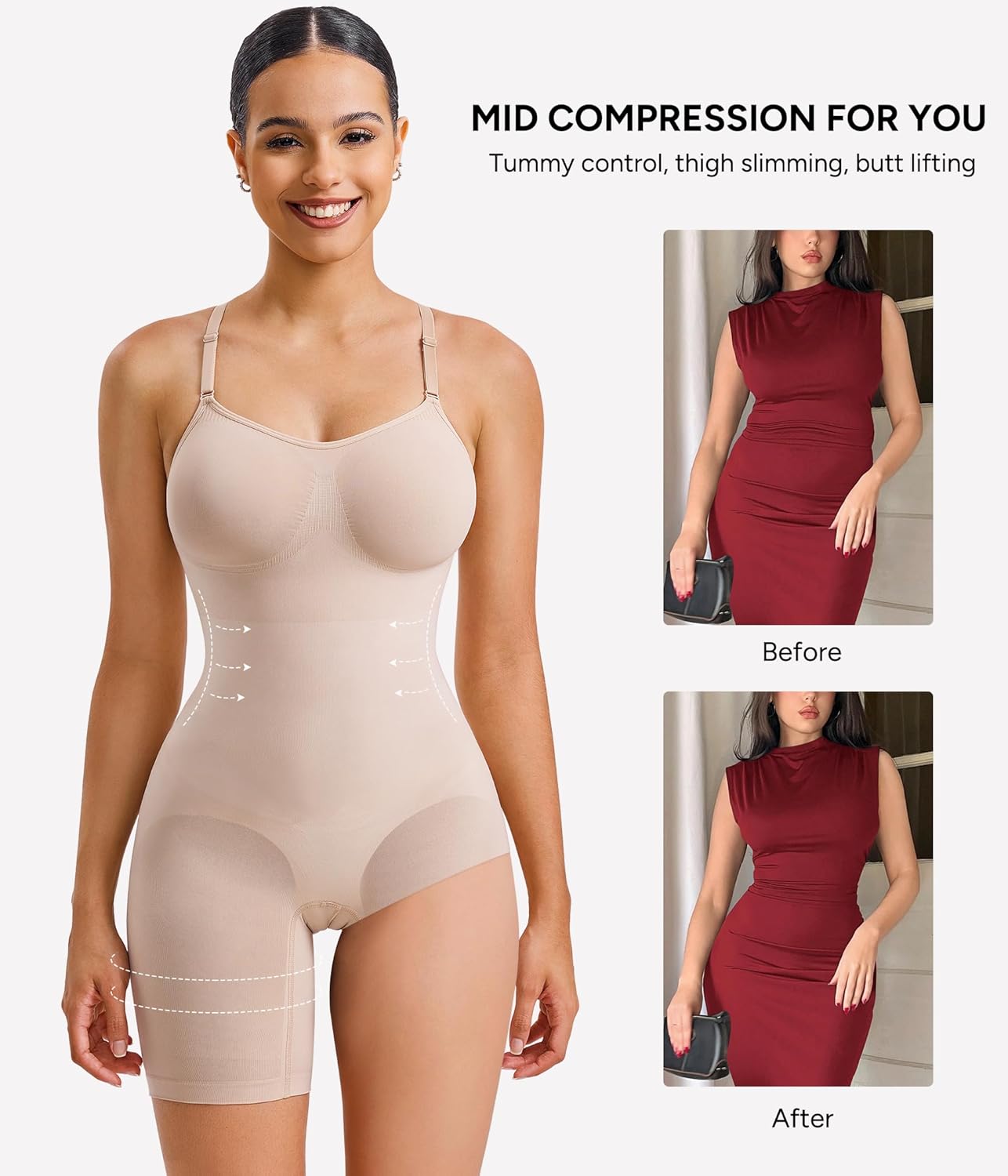 Nebility Shapewear Bodysuit for Women Tummy Control Body Suits Racerback Full Body Shaper Faja Seamless Butt Lifter - Image 4