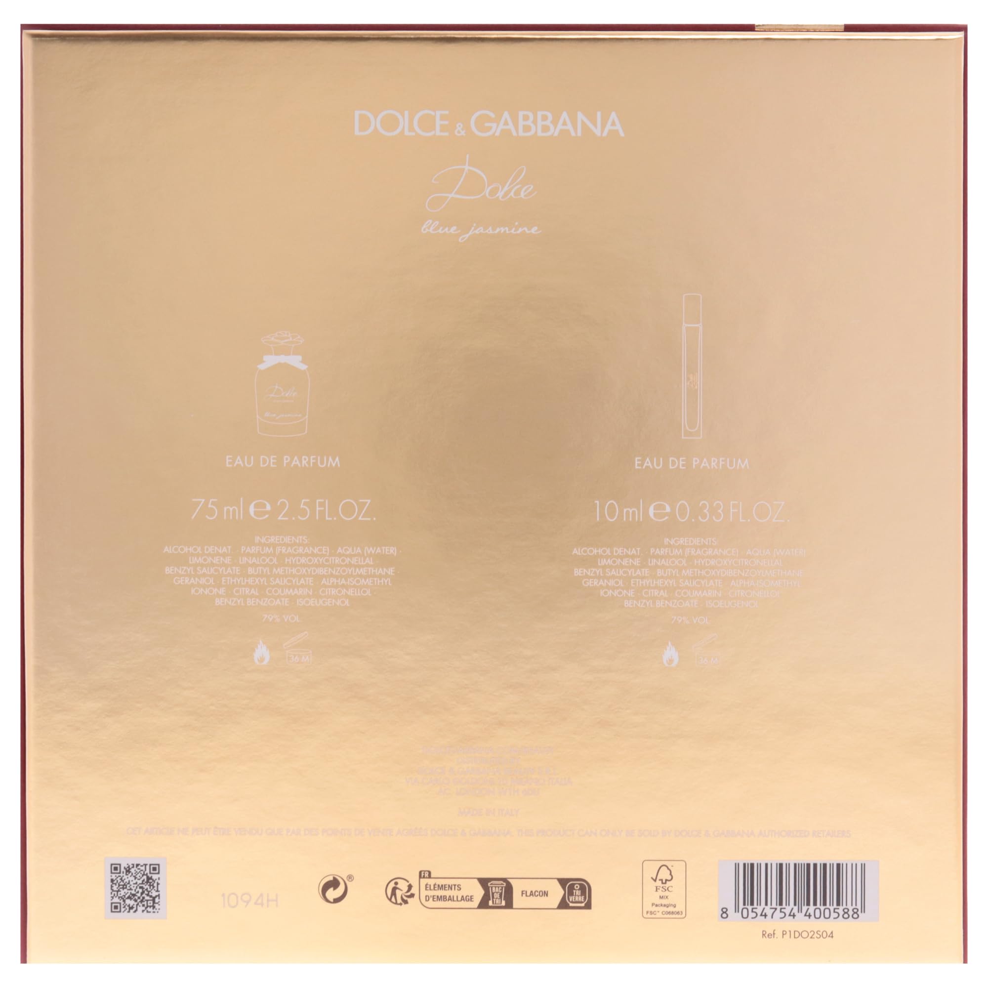 Dolce & Gabbana Blue Jasmine Geschenkset für Damen, Eau de Parfum mit Noten von Jasmin, Zedernholz und Feige, 75 ml + 10 ml