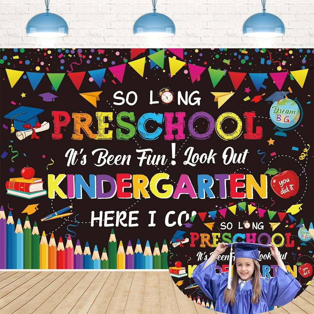 Preschool It's Been Fun Look Out Kindergarten Here I Come Banner Backdrop 6x4FT Preschool Graduation Photo Background PRE-K Graduation Party