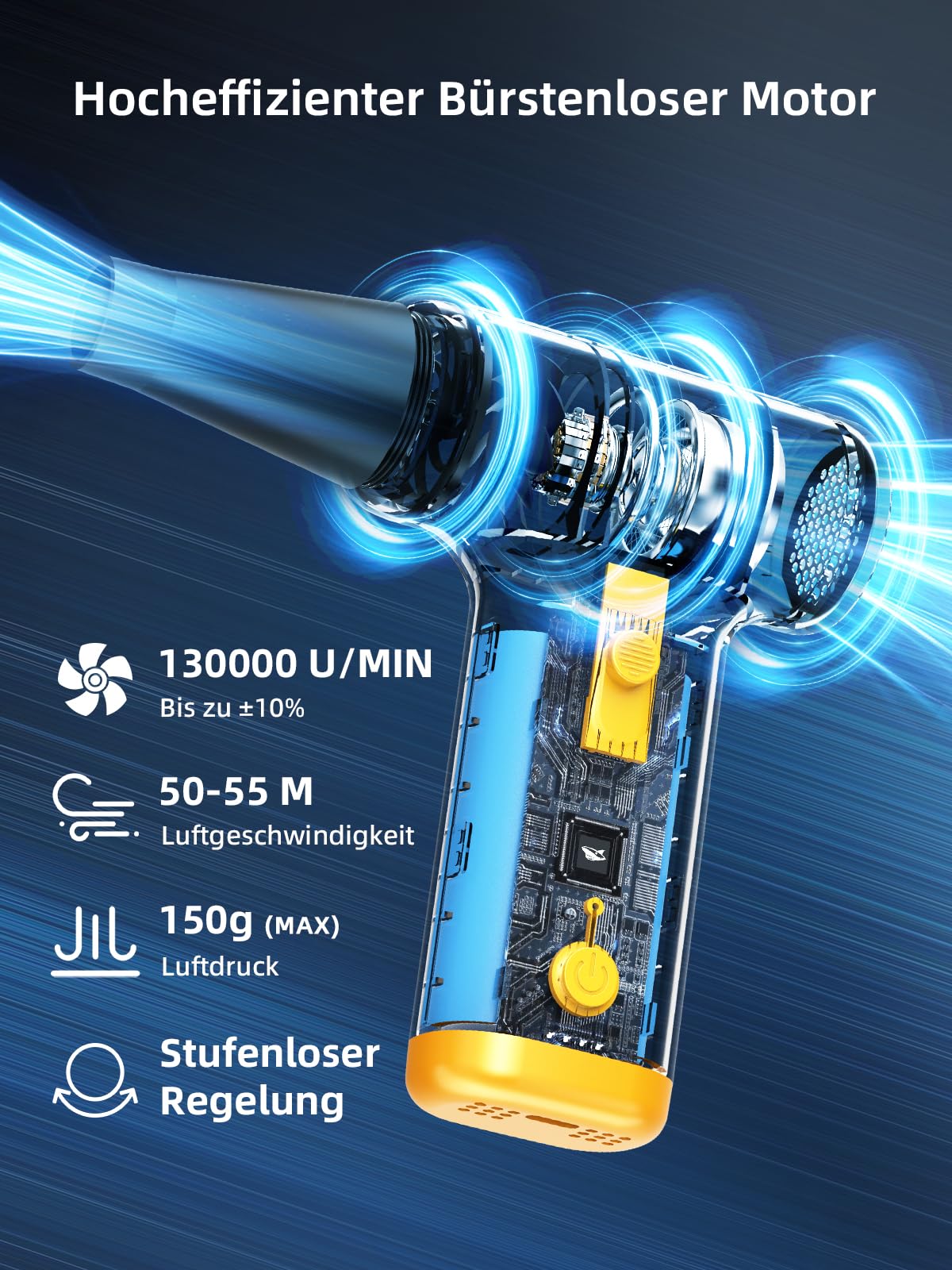 Smiling Shark Elektrische Staubgebläse JF-01 130000RPM Druckluft Compressed Air Duster mit LED-Licht