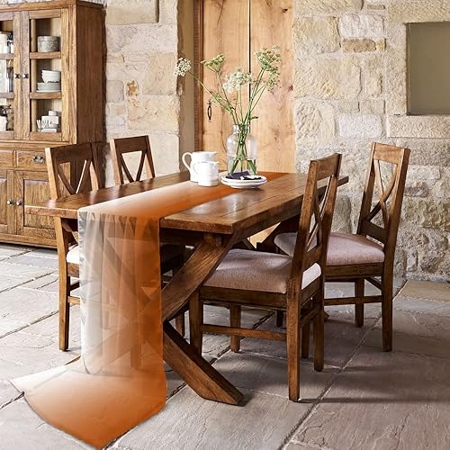 Miniatura 3 de Camino de mesa de gasa naranja degradado de 55 pulgadas de largo, camino de tul transparente de gasa para decoración rústica, boda, recepción,