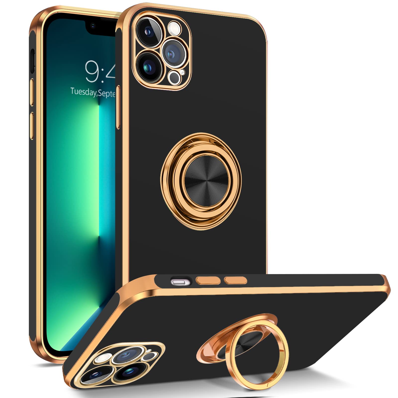 BENTOBEN for iPhone 13 Pro Case iPhone 13 Pro Phone Case Slim Fit 360 Ring Holder Kickstand Magnetic