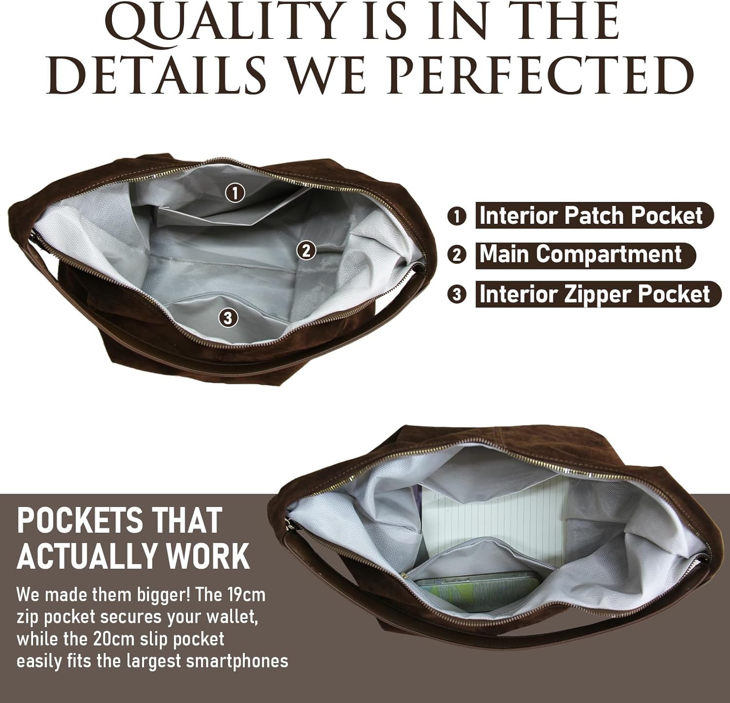 KJMYYXGS Faux Suede Tote Bag for Women, Large Slouchy Suede Hobo Shoulder Bag, Soft Crescent Purse for Work Travel College - Image 6