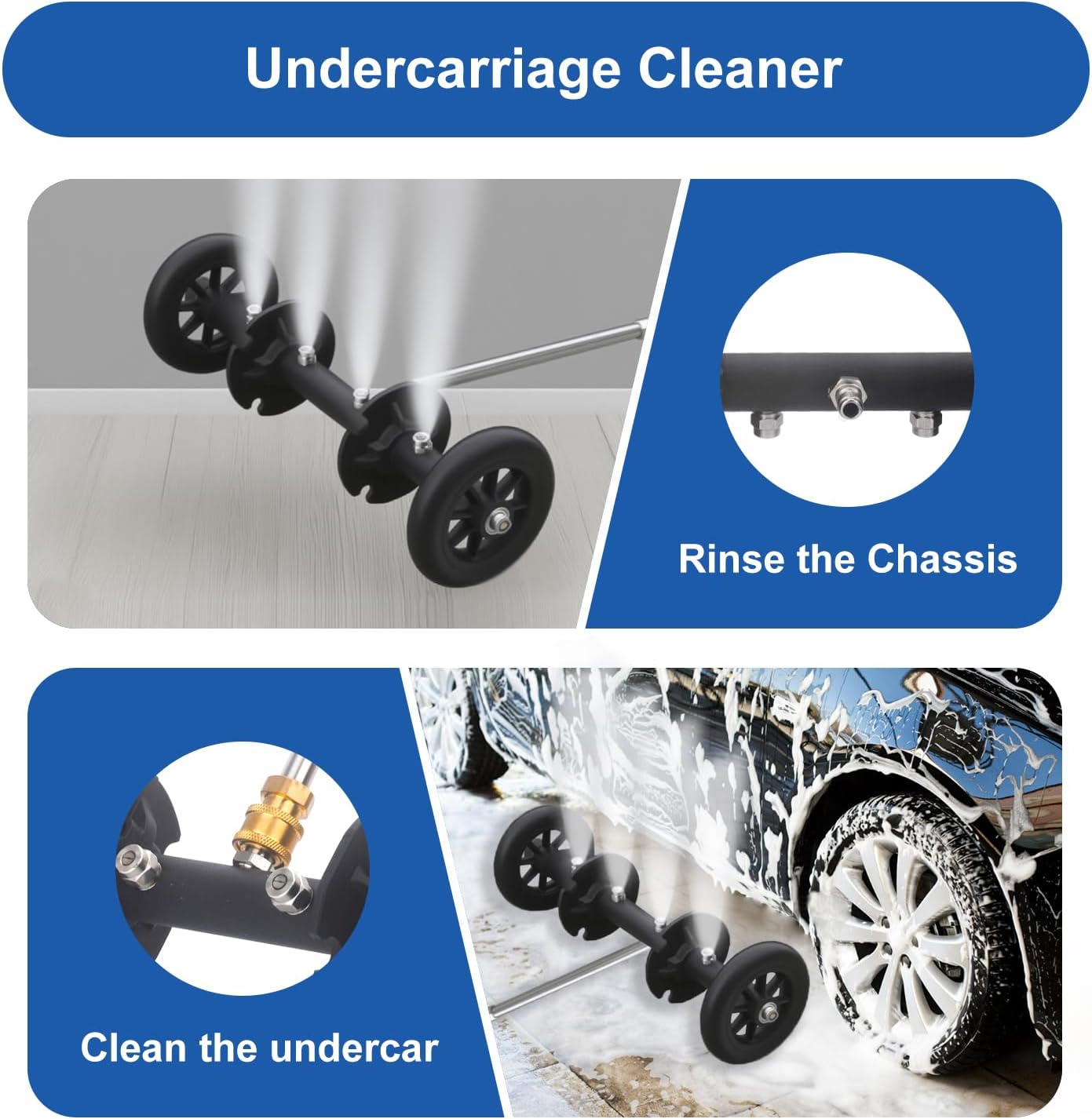 DUSICHIN Pressure Washer Undercarriage Cleaner Extension Wand Attachment, 15 Inches Undercarriage Washer, Pressure Washer Under Car Cleaner with 4 Extension Wands Garden Hose Adapter DUS3201