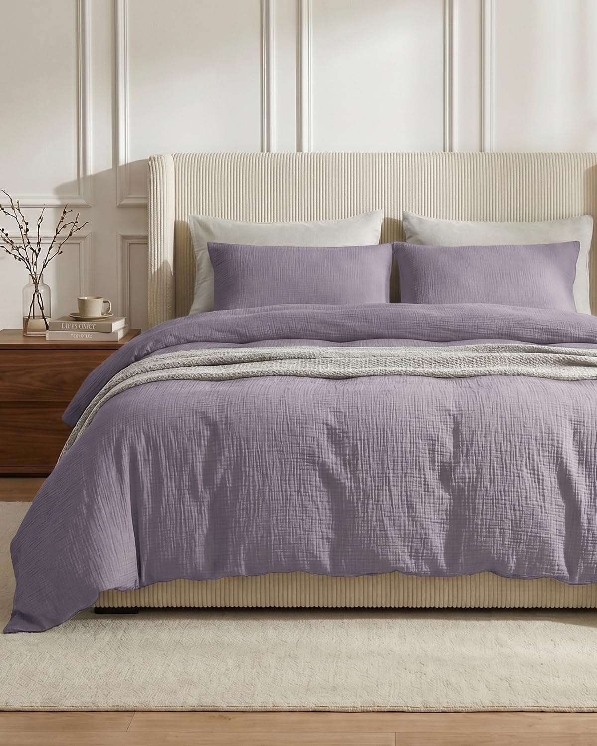 Photo 1 of SE SOFTEXLY Muslin Duvet Cover Queen, 100% Washed Cotton, Purple Grey