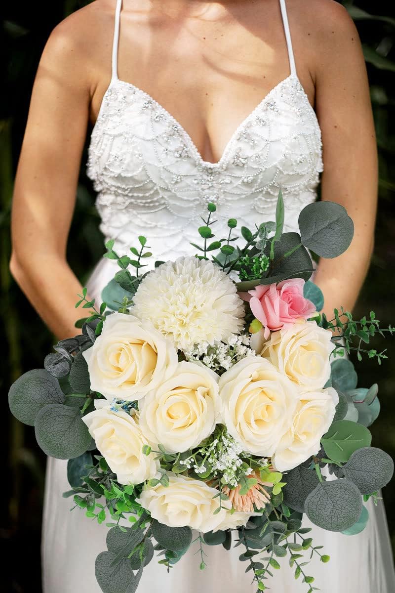 LVEFIT Artificial Rose Flower Ivory Flowers Ivory Roses White Roses Silk Flowers 12 pcs with Long Stem Silk Roses Bouquet for Wedding Bridal Shower Party Home Decoration - Image 7