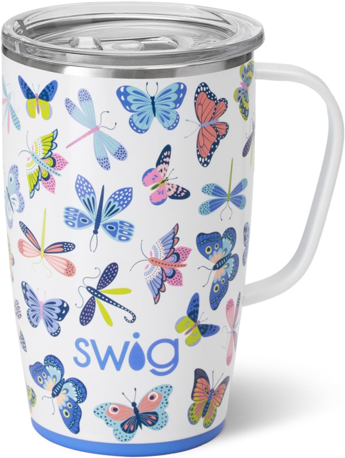 Swig Life 18oz Travel Mug, Insulated Tumbler with Handle and Lid, Cup Holder Friendly, Dishwasher Safe, Stainless Steel, Travel Coffee Cup (Butterfly Bliss)