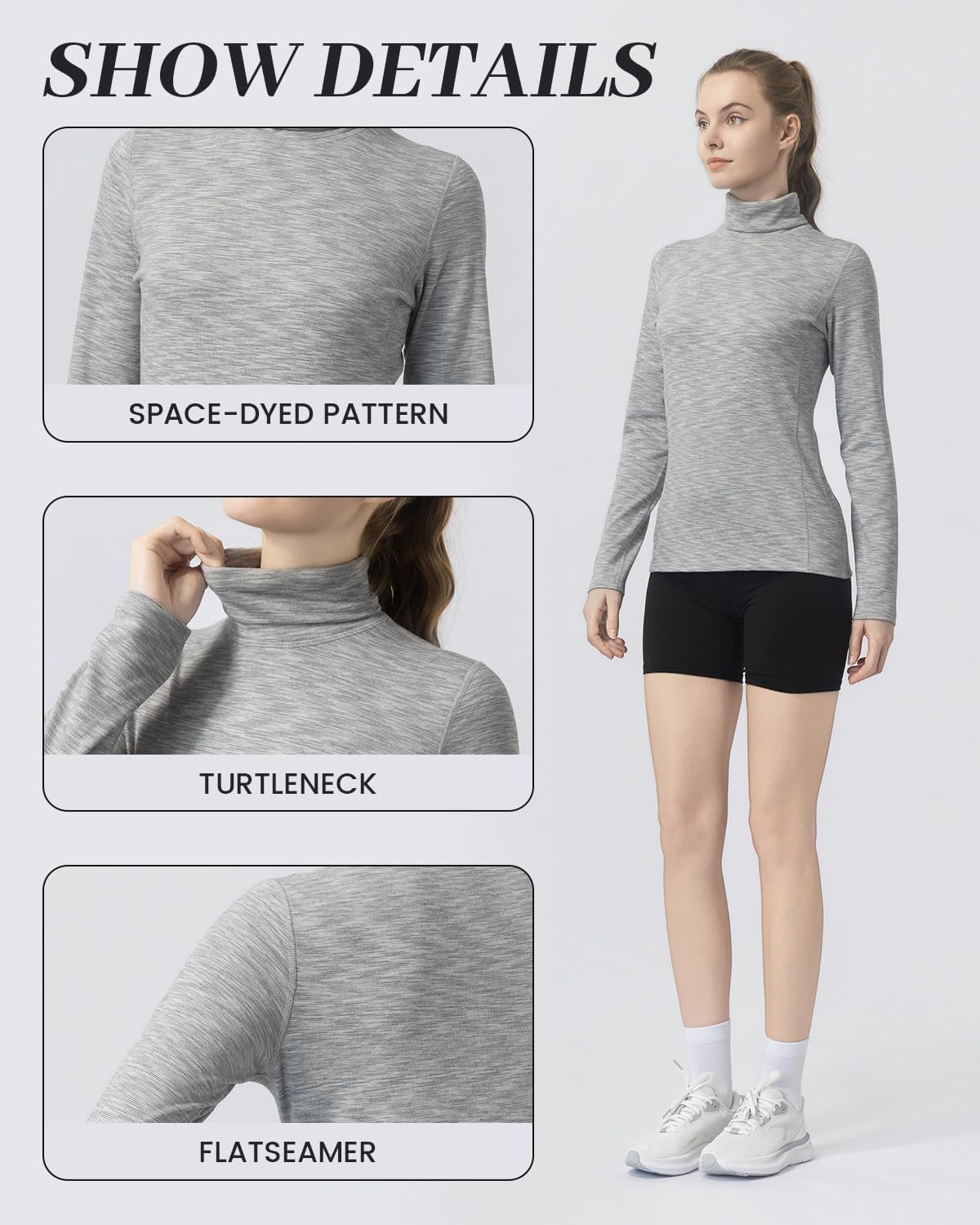 Women's Turtleneck Slim - Fit Long Sleeve Base Layer Top, Space - Dyed Pattern, Sport Jersey for All - Round Activities - Image 2