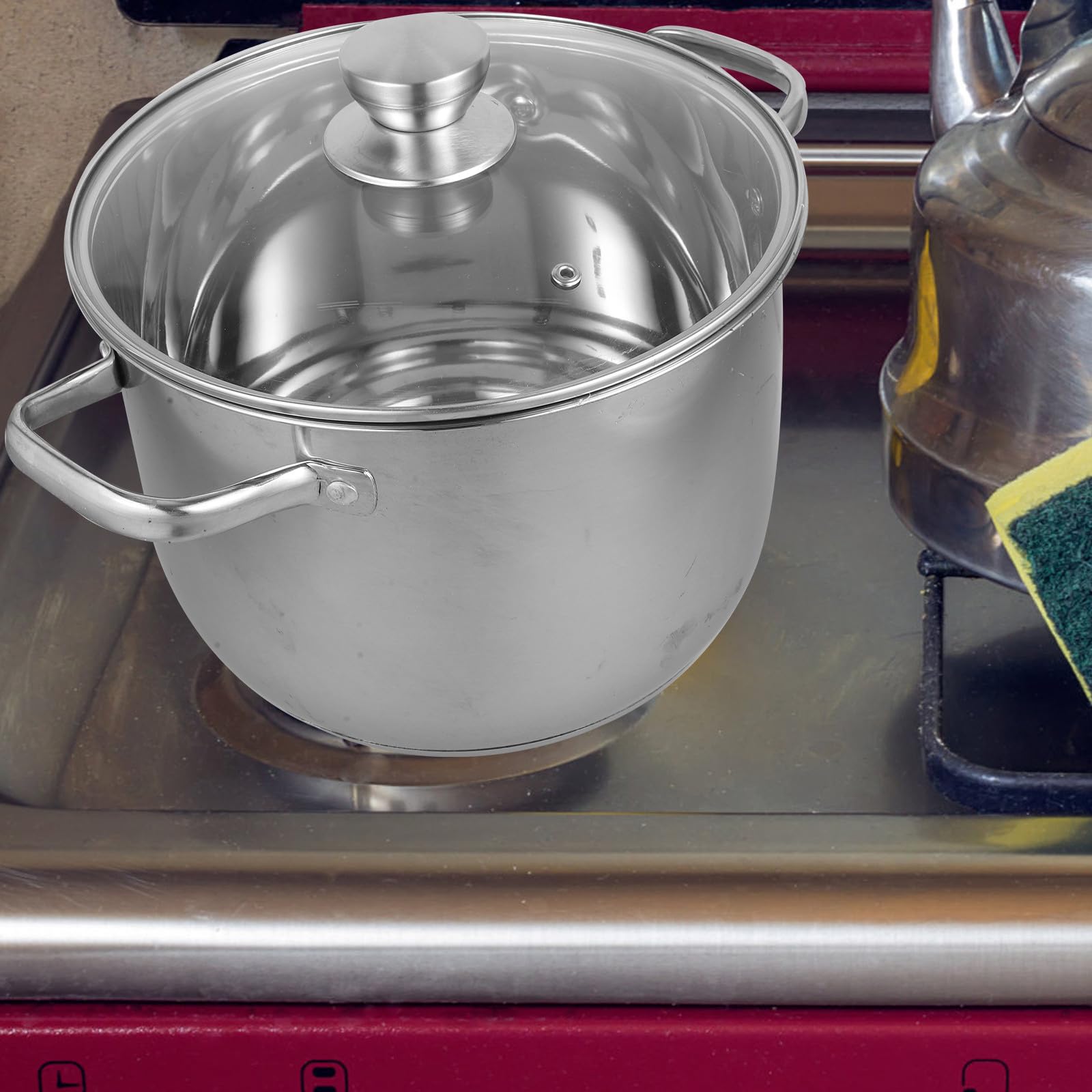Toyvian Marmite à Soupe en Acier Inoxydable 304, Marmite à Vapeur Multifonction, Épaisse, Argenté, Couvercle en Verre Trempé, Cuisine Familiale et Restaurant