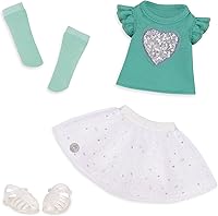 Vista 12 de Glitter Girls – Ropa para muñeca de 14 pulgadas – Conjunto de 4 piezas con temática estrella – Top colorido y pantalones cortos de lunares – Zapatos