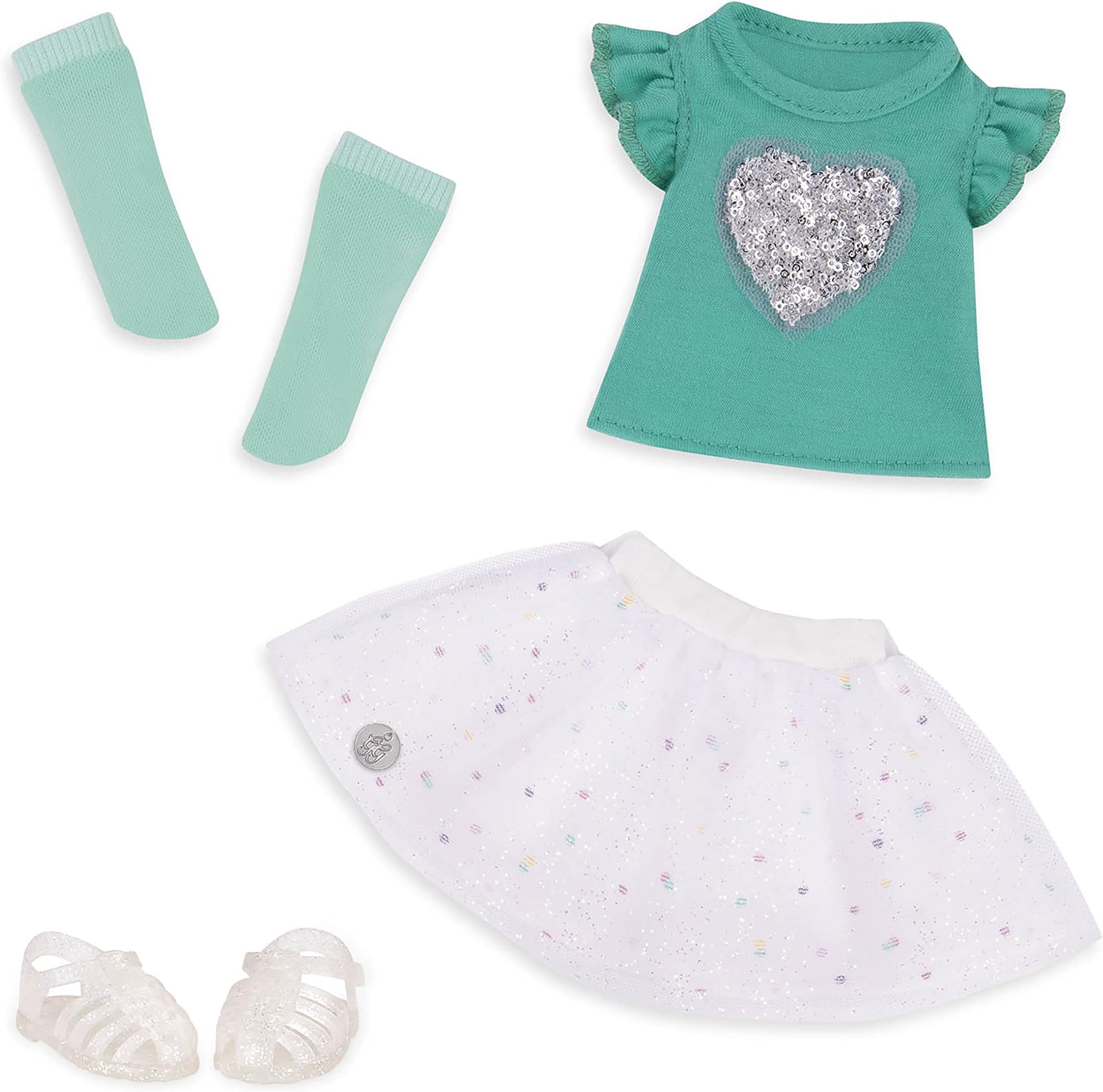 Glitter Girls – 14-Inch Doll Clothes – Sparkling with Style Glittery Top and Skirt Regular Outfit - Doll Top & Skirt, Green White - 3+ Years