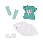 Glitter Girls - 14-Inch Doll Clothes - Sparkling with Style Glittery Top and Skirt Regular Outfit - Doll Top & Skirt, Green White - 3+ Years