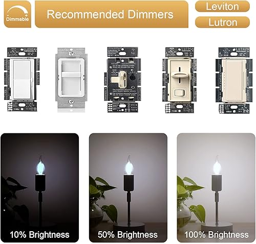 Miniatura 4 de Bombillas LED E26 regulables para candelabros equivalentes a 25 W, 2 W CA10 con punta de llama LED, bombillas LED para candelabro, 5000 K luz blanca
