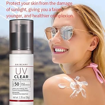 UV Clear Mineral Sunscreen SPF 50+ for Face & Sensitive Skin, Zinc Oxide Sun Cream, Broad-Spectrum UV Protection, No White Cast, Lightweight Non-Greasy, 50ml