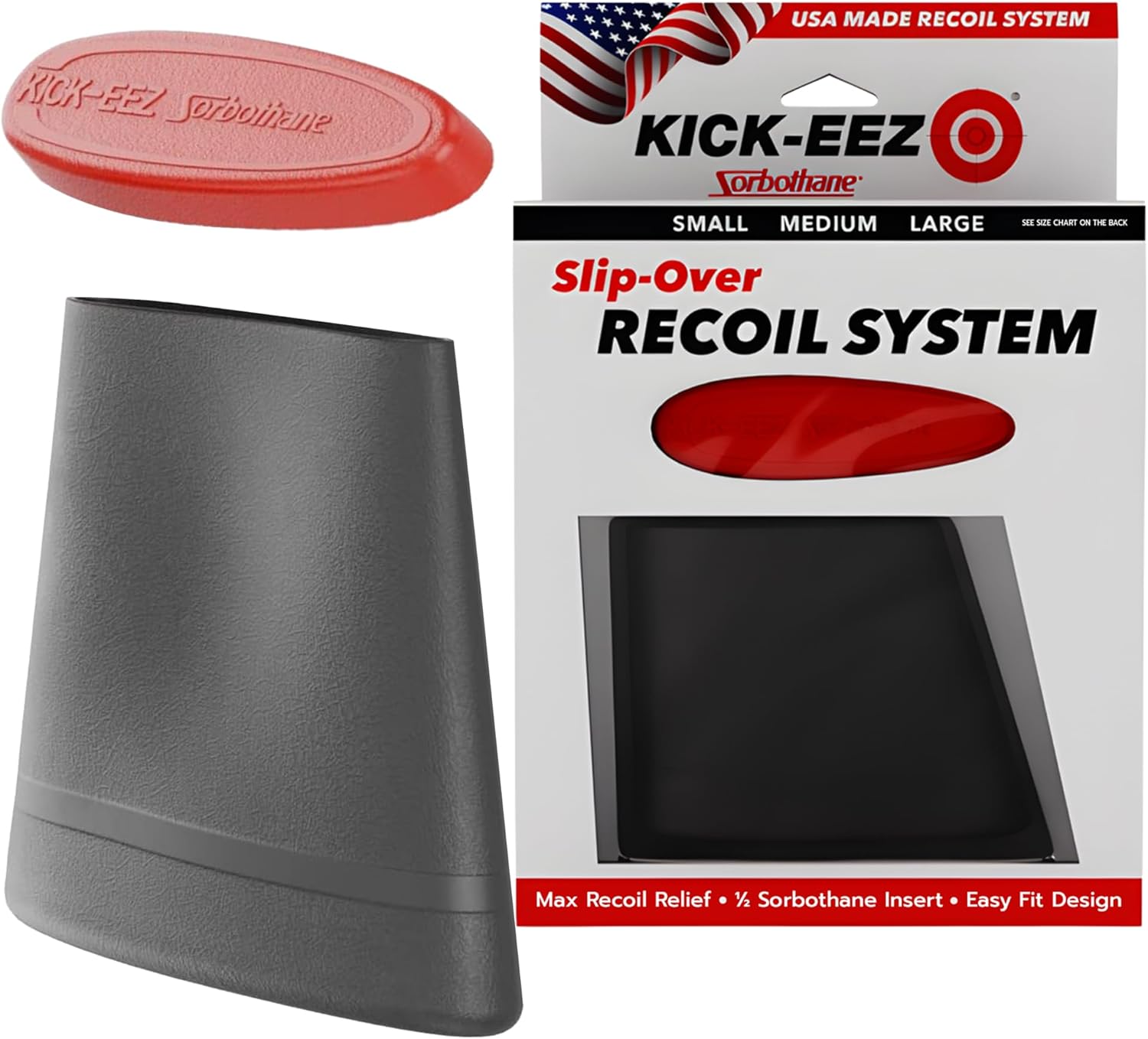 KICK-EEZ Slip On Recoil Pad for Shotgun & Rifles | Up to 94% Recoil Reduction | Sorbothane Insert & Adjustable Length of Pull | Anti-Slip Rubber Buttstock Pad | Shotgun Accessories