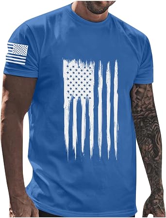 Ymosrh Mens American Flag Print T-Shirts Short Sleeve Graphic Tees Athletic Running Gym Workout Casual Shirts, M-5XL