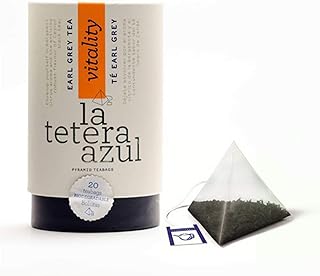 LA TETERA AZUL Té Negro Early Grey Premium Con Aroma De Bergamota. Infusión Estimulante Termogénica. Bote De 20 Pirámides.