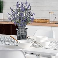 Vista 5 de Flores artificiales de lavanda con jarrón de metal rústico de 17 pulgadas, arreglo de plantas de lavanda sintética en maceta galvanizada, decoración