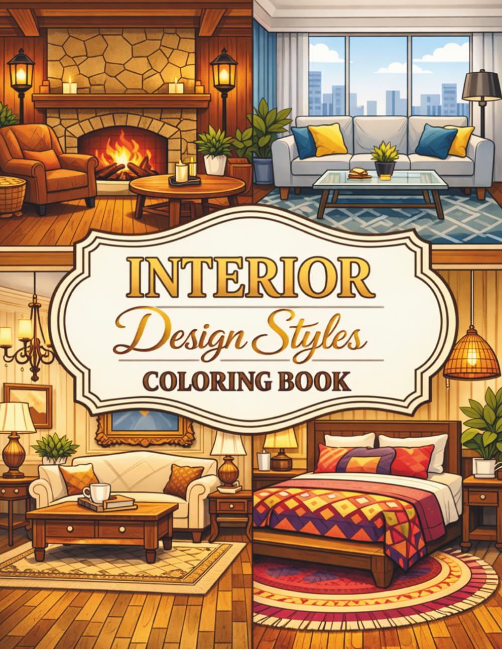 Interior Design Styles: A Home Decor Coloring Book with Modern, Rustic, Boho, and Classic Interiors