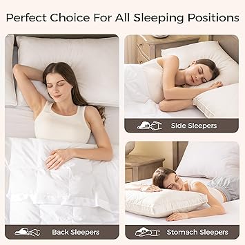 puredown Goose Feathers and Down Pillows, 100% Organic Cotton Cover, Gusseted Pillow for Sleeping Hotel Collection Bed Pillows, Standard, Set of 2