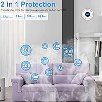 Vista 2 de Paquete de 3 detectores de alarma combinados de humo y monóxido de carbono alimentado por batería, detector de humo detector de monóxido de carbono
