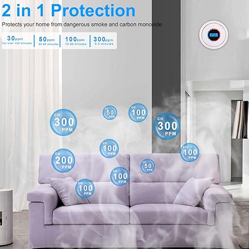 Miniatura 2 de Paquete de 3 detectores de alarma combinados de humo y monóxido de carbono alimentado por batería, detector de humo detector de monóxido de carbono,