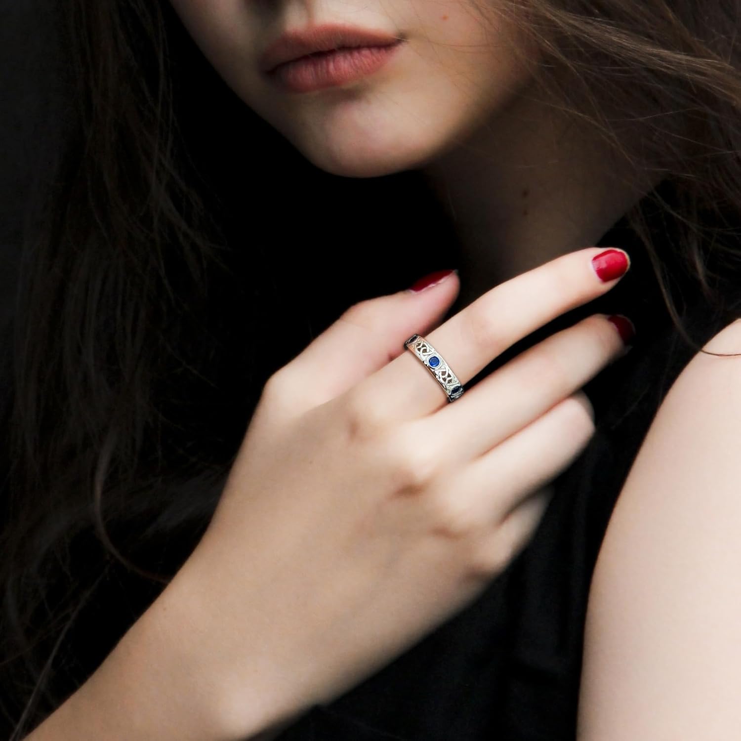 Celtic Trinity Knot 925 Sterling Silver Promise Rings for Men, 3A Cubic Zirconia/Black Spinel/Sapphire/Tiger Eyes/Turquoise Irish Band Rings for Anniversary Engagement, Size 7-12 - Image 3