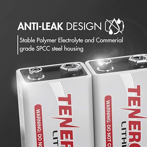 Miniatura 4 de Tenergy Baterías de litio de 9 V, baterías no recargables de 1200 mAh, 10 años de vida útil de litio de 9 voltios, paquete de 12