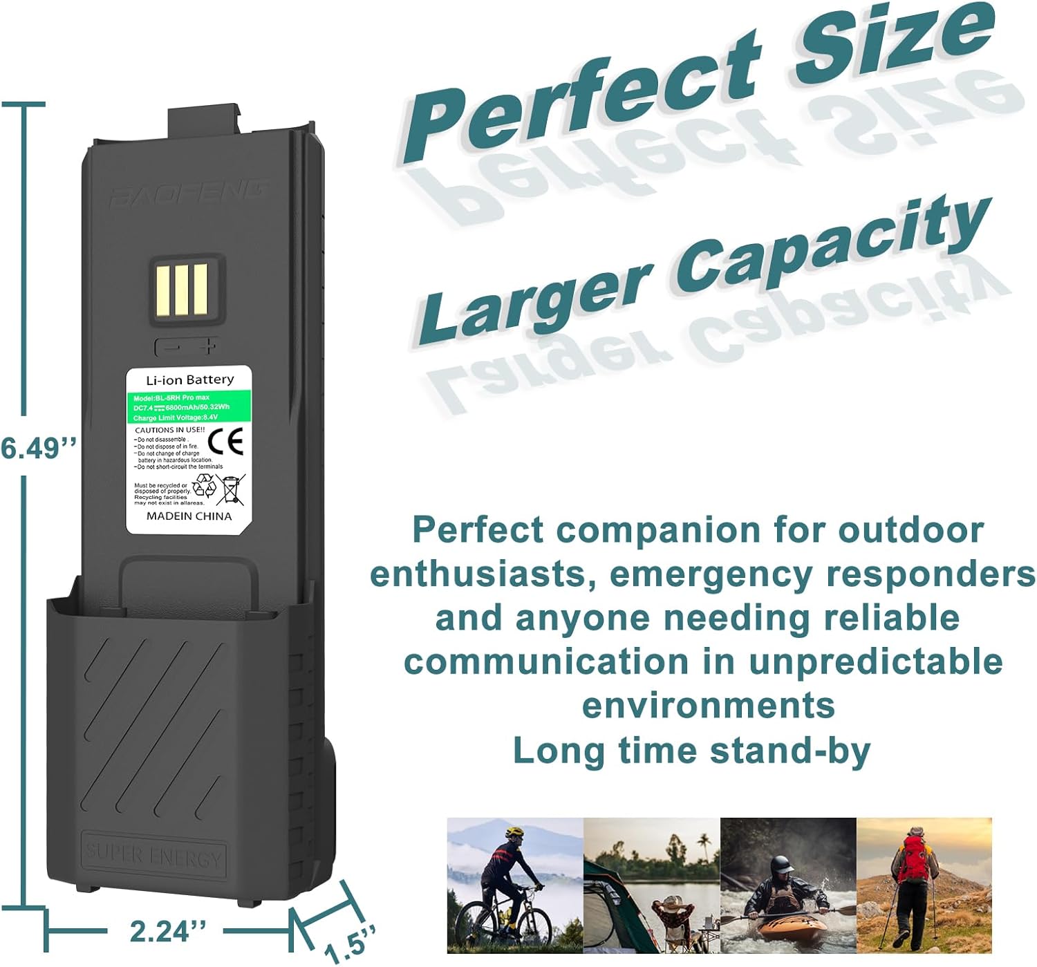 BAOFENG UV-5RM Plus 6800mAh Battery Two Way Radio USB-C Charging 7.4V Extended Battery Compatible for GM-5RH/UV-5G Plus GMRS/UV-5RM (2 Packs 6800mAh)