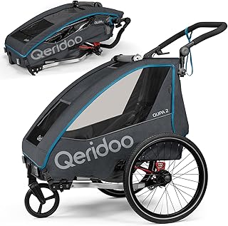 Qeridoo QUPA 2 | Fahrradanhänger 2 Kinder | Kinder Fahrradanhänger mit Blattfederung & Handparkbremse | Jogger Kinderwagen | Kinderfahrradanhänger klappbar | Fahrrad Anhänger