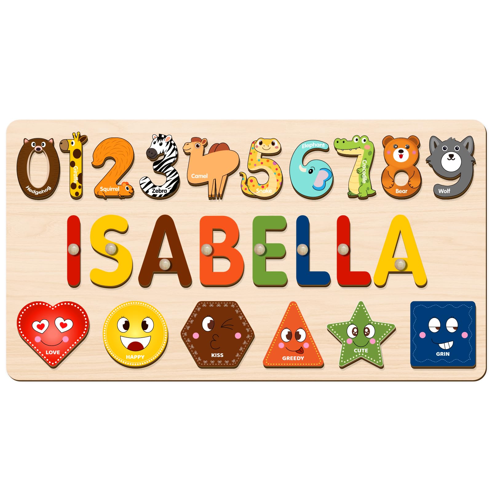Name Puzzles for Toddlers Boy and Girl, Personalized Wooden Shapes Puzzles for Toddlers 1-3, Educational Toys, Customized Baby Gifts, 1 Year Old Girl