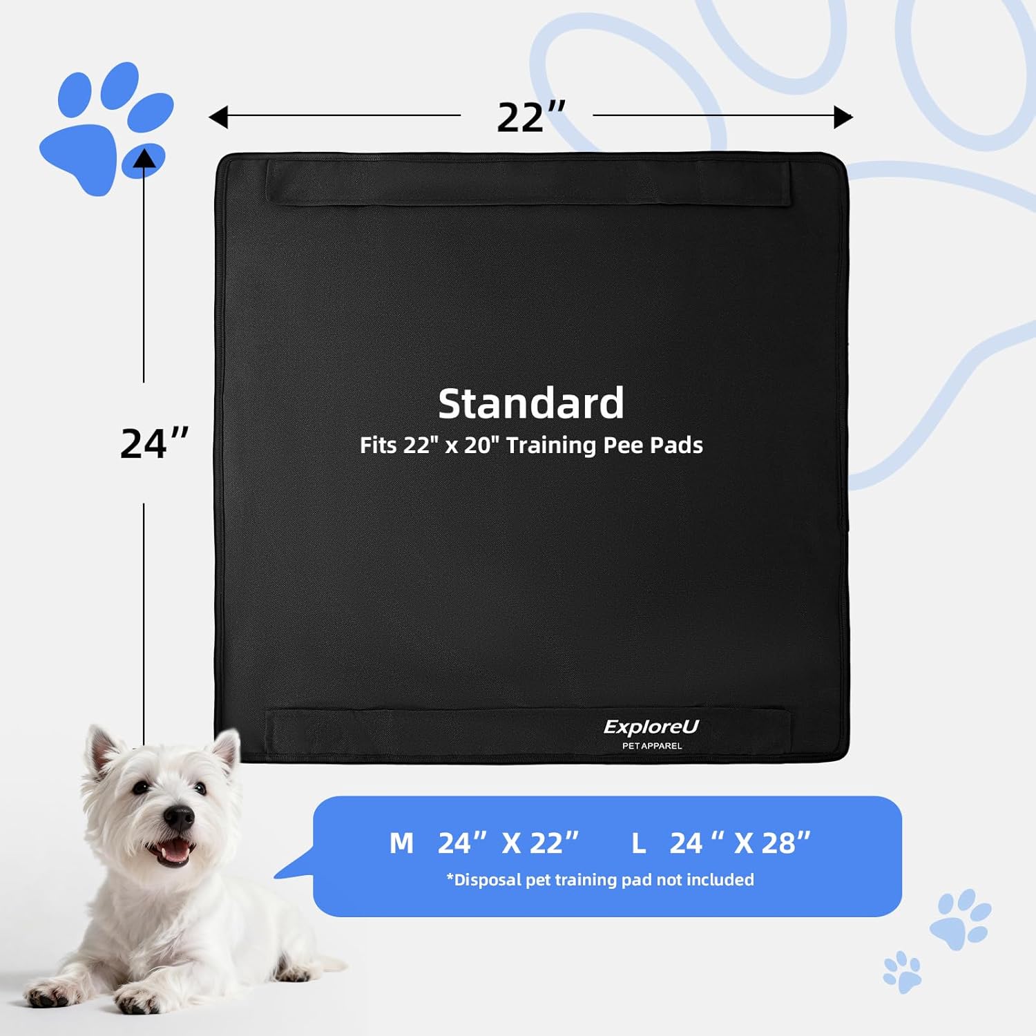 Puppy Pad Holder Tray, High-Density Oxford Prevent Leaks Pee Pad Tray for Dog, Folded Non-Slip Puppy Pee Pad Holder for Dog Training Pads with Powerful Magnetic Locks (L: 24" x 28")