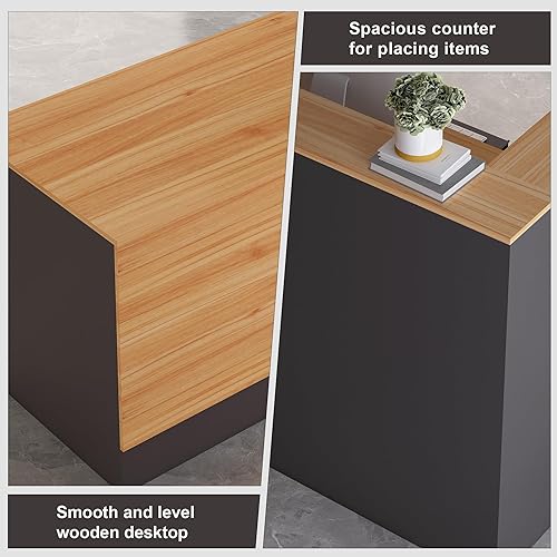 Vista 6 de Escritorio de recepción en forma de L con cajones con cerradura, archivador ajustable y bandeja para teclado, mostrador frontal moderno