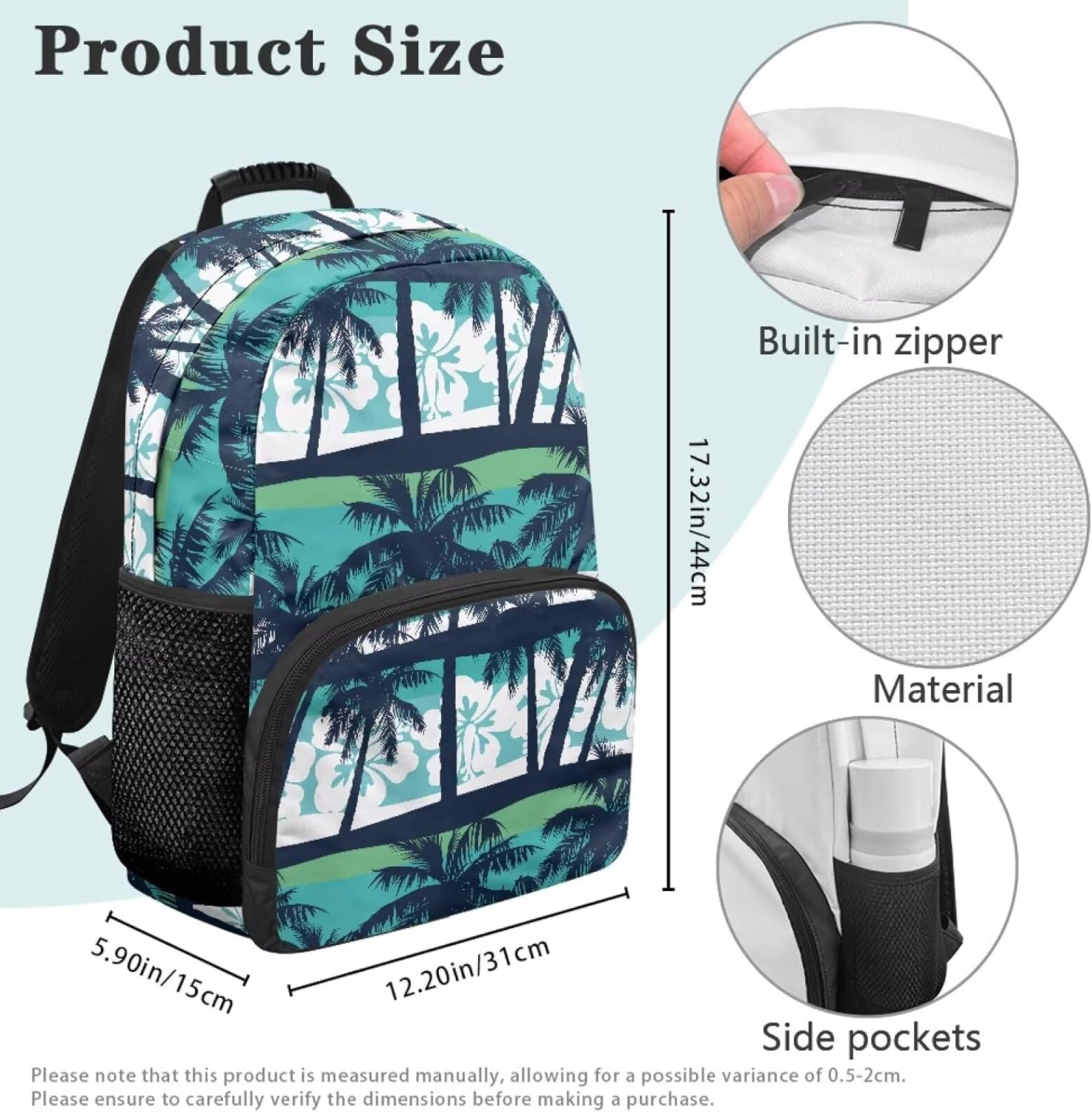 Island Coconut Flower Print Lightweight Laptop Backpack for Daily Use - School Bagpack with Two Side Water Bottle Pockets, Adjustable Shoulder Straps and Breathable Back(17.3x12.2x5.9in)
