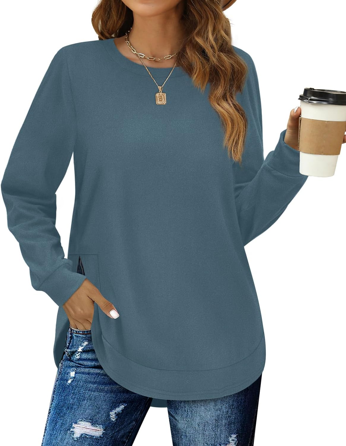 WIHOLLSweatshirts for Women Long Sleeve Crew Neck Fall Tops Loose Fit