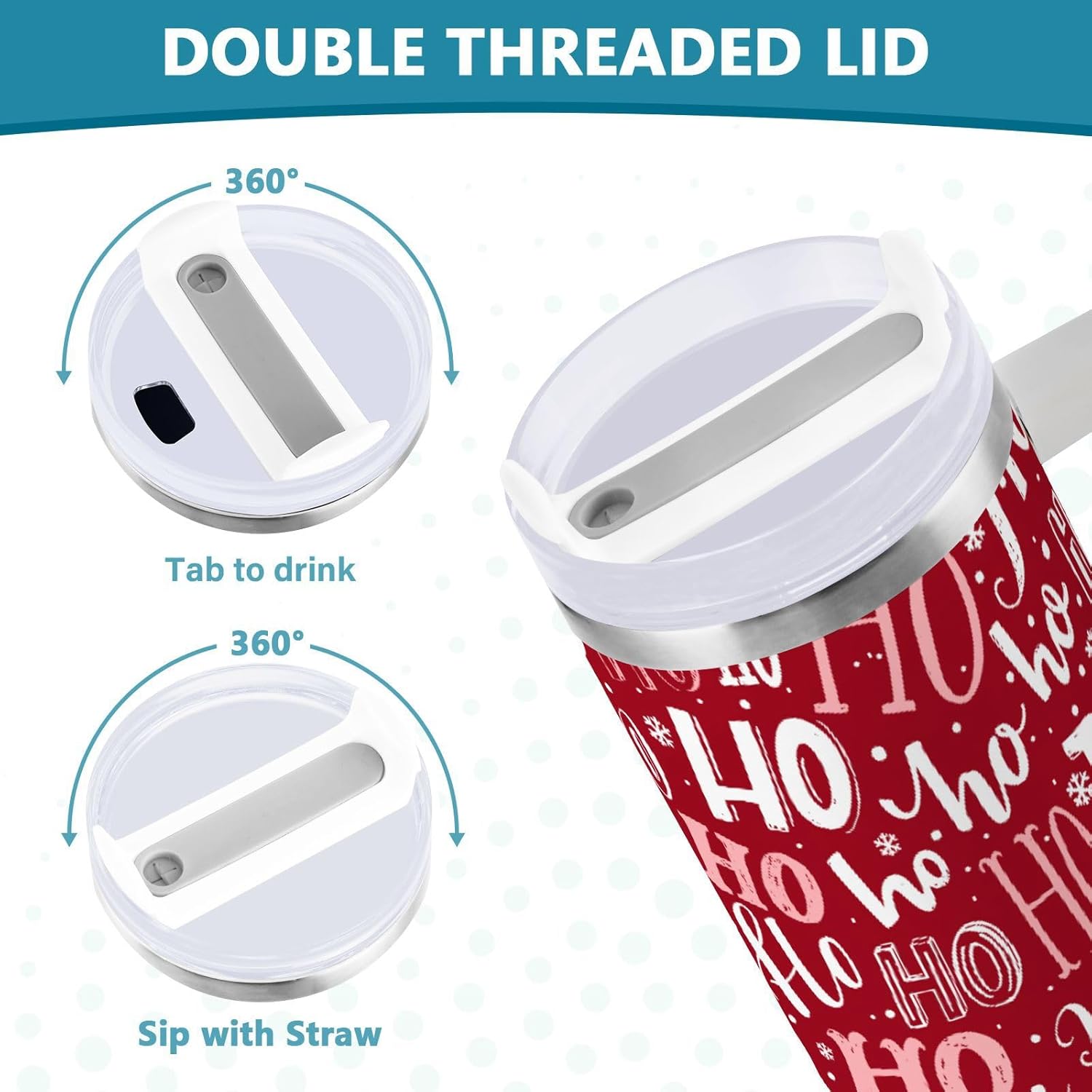 Christmas Tumbler with Handle and Straw Funny Ho Ho Ho Xmas Coffee Mug Water Bottle Travel Cup 30 oz - Image 6