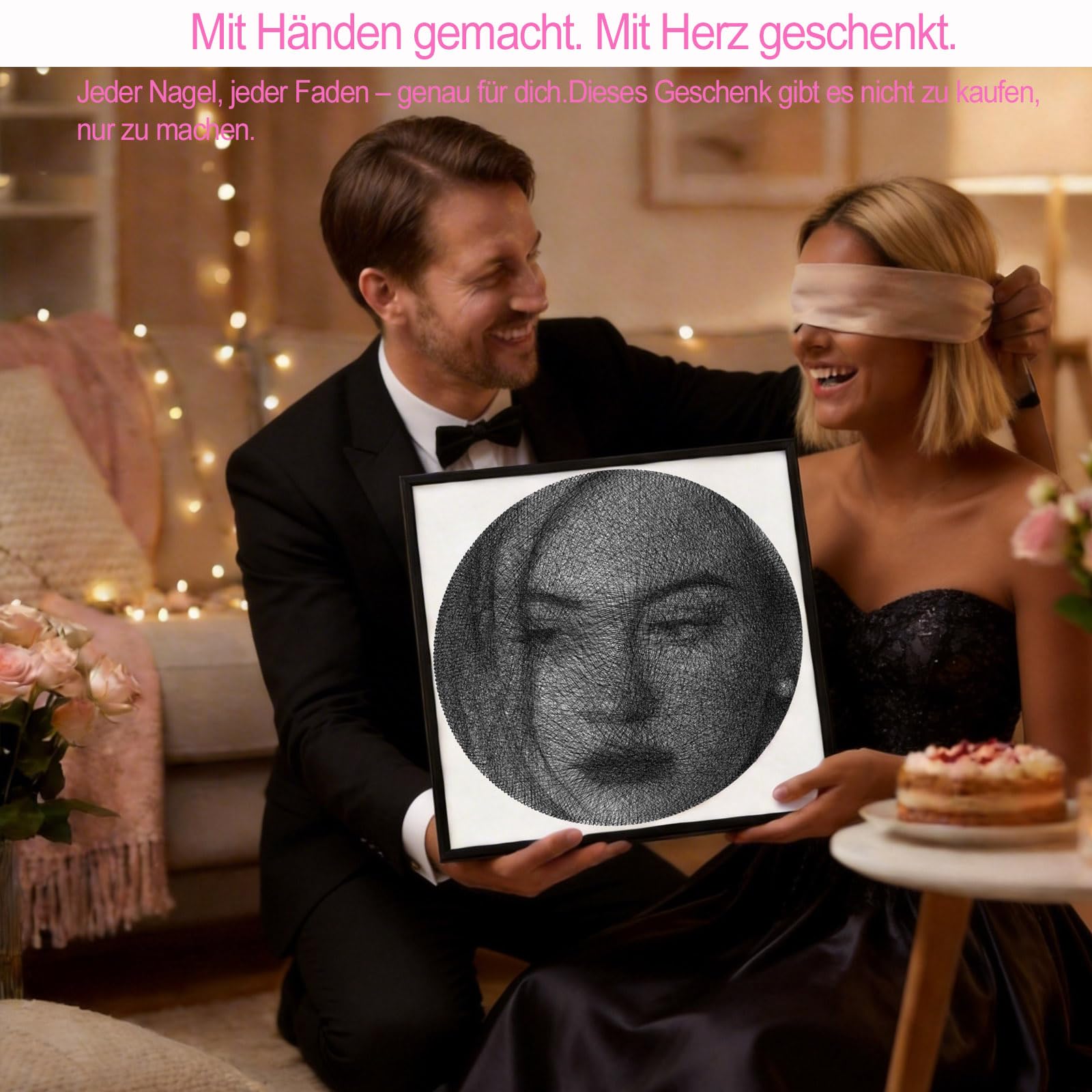ssmiss Großes String Art Set 40x40cm - 200 Nägel String Art Kit mit Rahmen & Ständer - QR-Code für Video-Anleitung - Schnell in 3-7 Stunden DIY Bastelset- Geschenk für Anfänger, Erwachsene