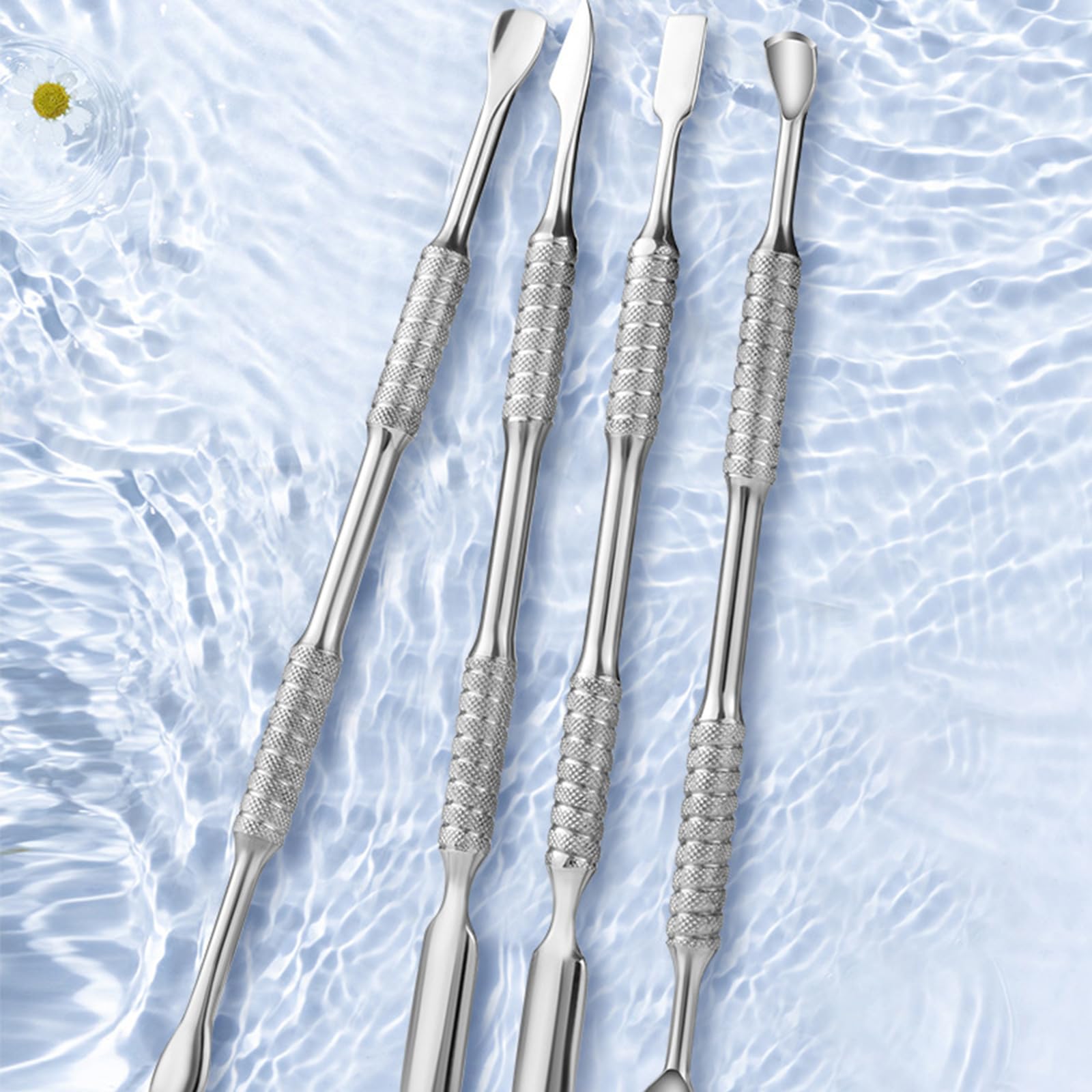 Spingi cuticole in acciaio inossidabile Spingi per unghie a doppia estremità Spatola in metallo Pulitore per unghie Rimozione cuticole per manicure pedicure 2 in 1 Spingi per unghie Spingi cuticole in