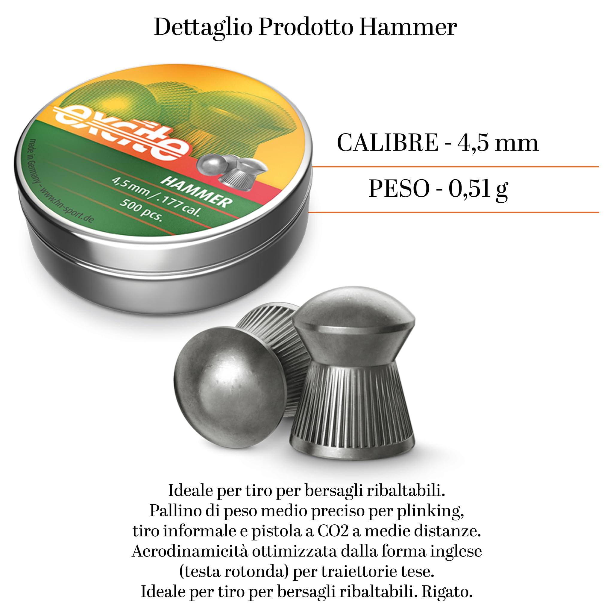Bundle softair Piombini Cal. 4.5 HN Hammer (3 Scatole) + 10 Bersagli 14x14 cm - Pallini Piombo per Carabina Aria Compressa, Pistola Calibro 4 5 - Ideale Tiro a Segno Sportivo